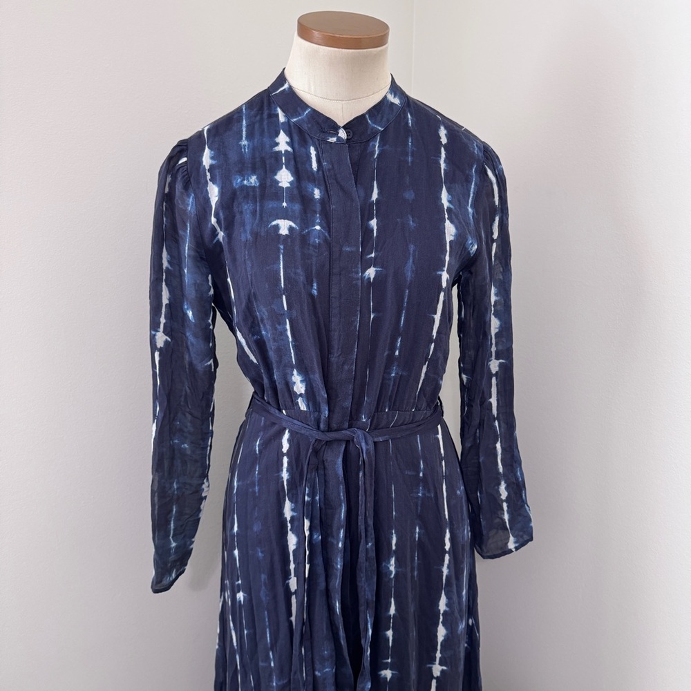Cloth & Stone Small Blue Tie Dye Bita Midi Shirt Dress ~ Festival Boho Beach